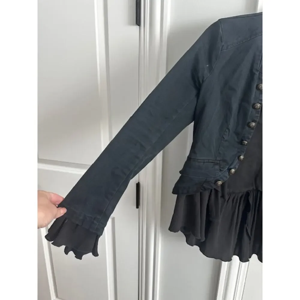 Free People Ruffled Military Romantic Jacket XS Washed Black - Picture 3 of 11
